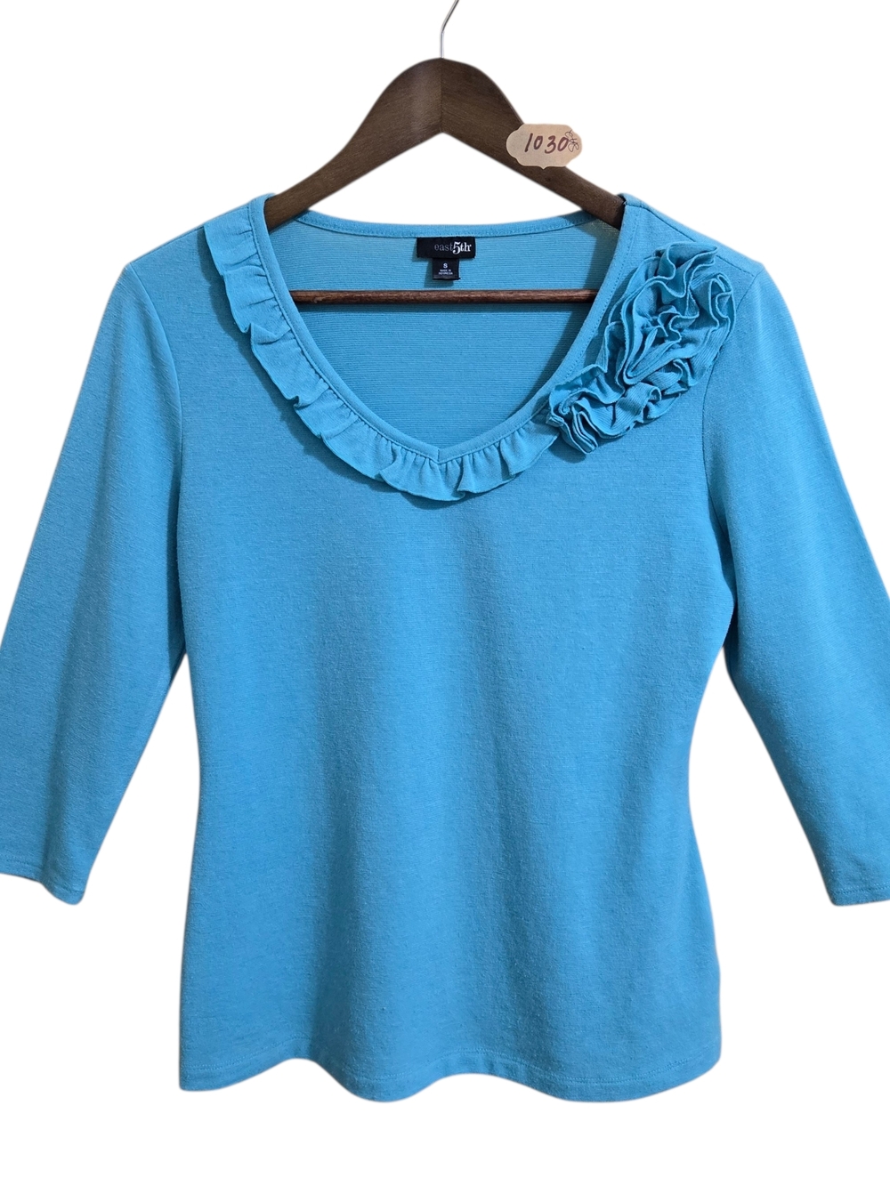 East 5th Turquoise Ruffle Scoop Neck Sweater